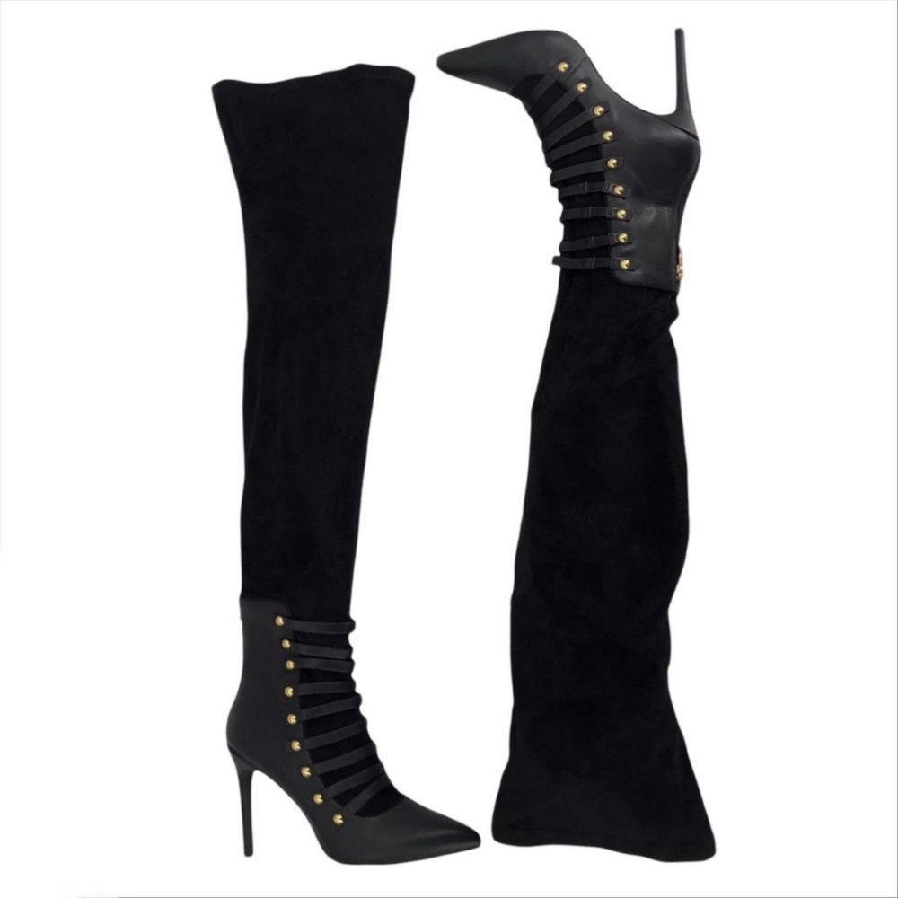 AILVIAN HEACH Boots Over The Knee Studded Black Suede Women Sz US 10 EU …